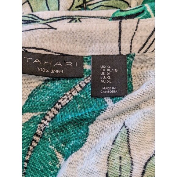 Tahari Womens Button Up Linen Shirt Sleeveless White Green Palm Print Size XL - Picture 6 of 7